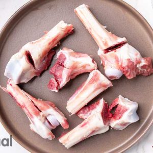 A plate of raw Mutton Soup Bones